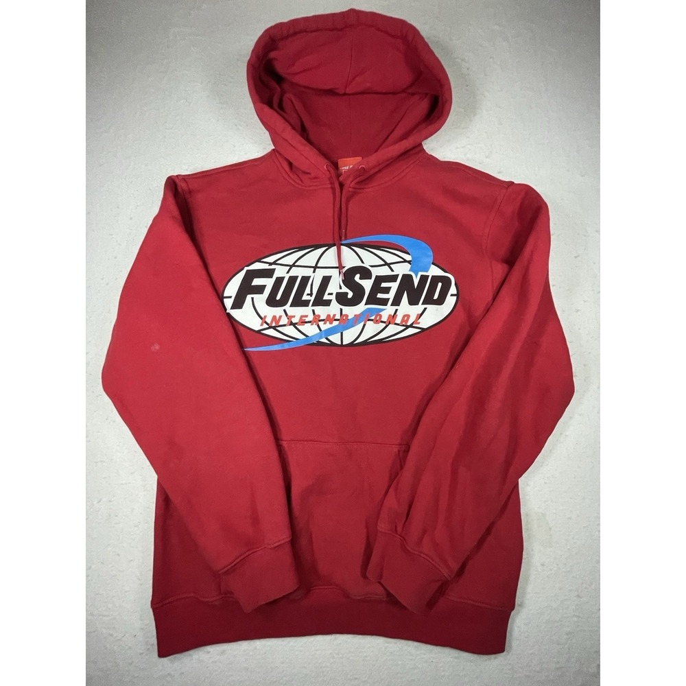 Nelk Boys Full Send International Hoodie Men Medium Red Pullover Logo Sweatshirt